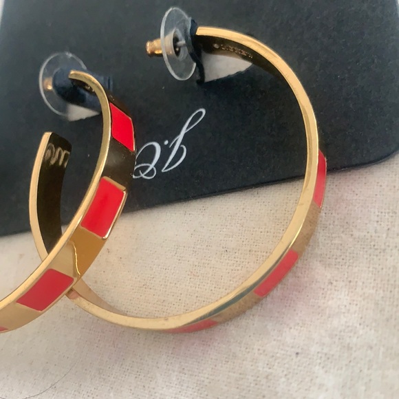 NWOT J Crew LEAH hoops GOLD & POPPY enamel earrings - Picture 4 of 7